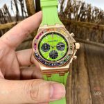 Women Audemars Piguet Royal Oak Offshore Watches Rainbow Bezel Green Dial